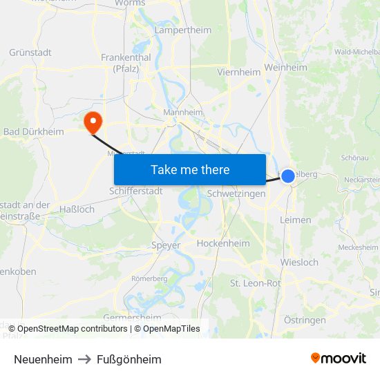 Neuenheim to Fußgönheim map