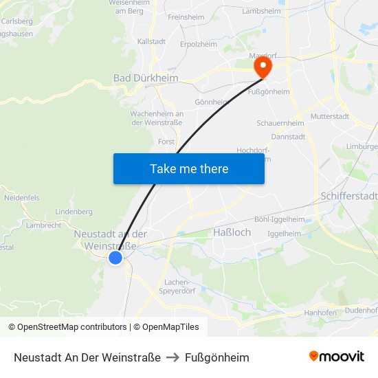 Neustadt An Der Weinstraße to Fußgönheim map