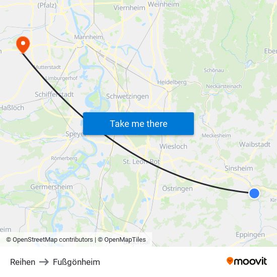 Reihen to Fußgönheim map