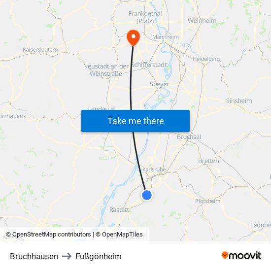 Bruchhausen to Fußgönheim map