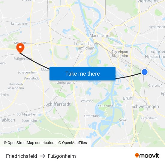 Friedrichsfeld to Fußgönheim map