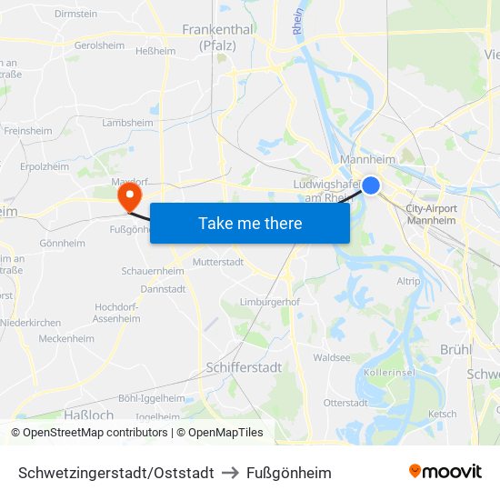 Schwetzingerstadt/Oststadt to Fußgönheim map