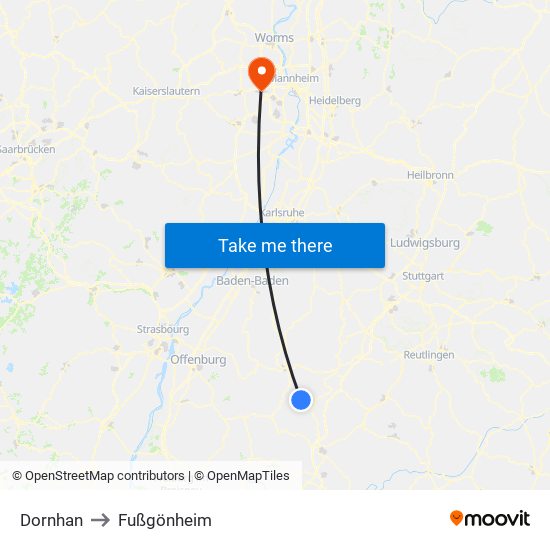 Dornhan to Fußgönheim map