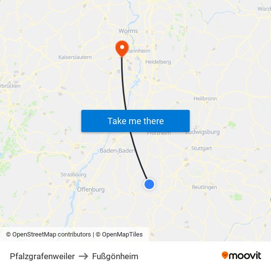 Pfalzgrafenweiler to Fußgönheim map