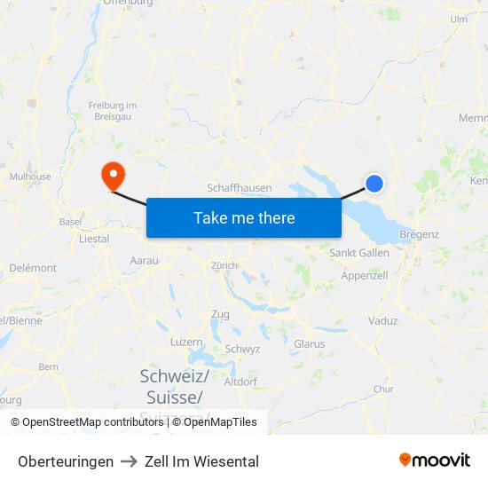 Oberteuringen to Zell Im Wiesental map