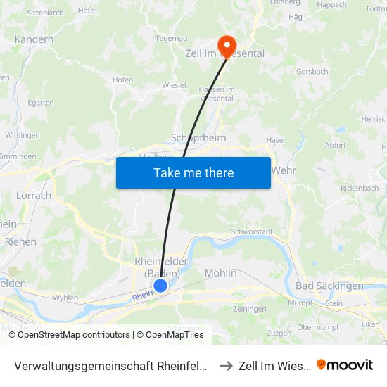 Verwaltungsgemeinschaft Rheinfelden (Baden) to Zell Im Wiesental map