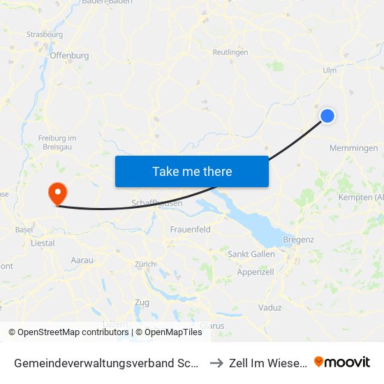 Gemeindeverwaltungsverband Schwendi to Zell Im Wiesental map