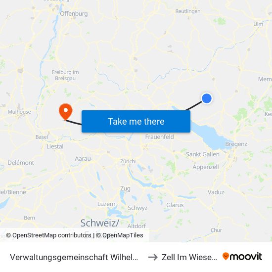 Verwaltungsgemeinschaft Wilhelmsdorf to Zell Im Wiesental map
