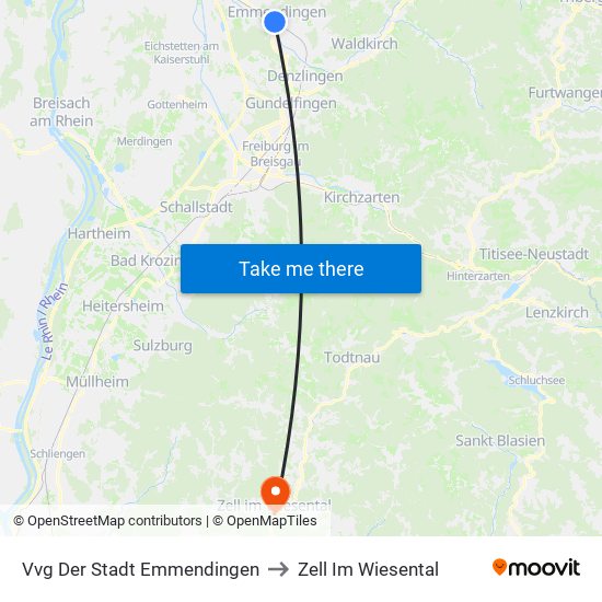 Vvg Der Stadt Emmendingen to Zell Im Wiesental map