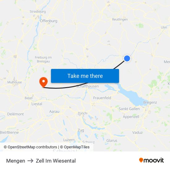 Mengen to Zell Im Wiesental map