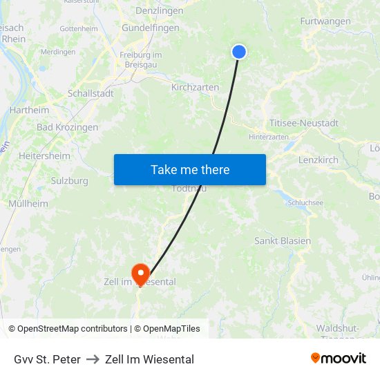 Gvv St. Peter to Zell Im Wiesental map