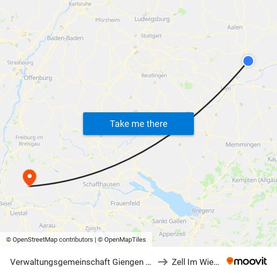 Verwaltungsgemeinschaft Giengen An Der Brenz to Zell Im Wiesental map