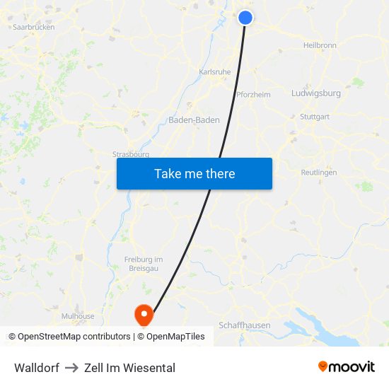 Walldorf to Zell Im Wiesental map