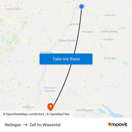 Reilingen to Zell Im Wiesental map