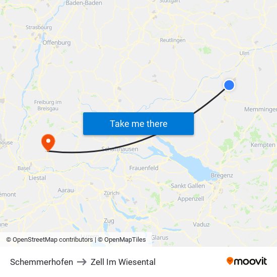 Schemmerhofen to Zell Im Wiesental map