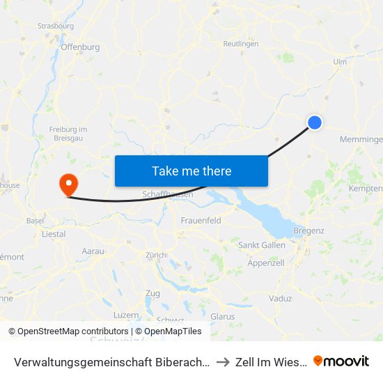 Verwaltungsgemeinschaft Biberach An Der Riß to Zell Im Wiesental map