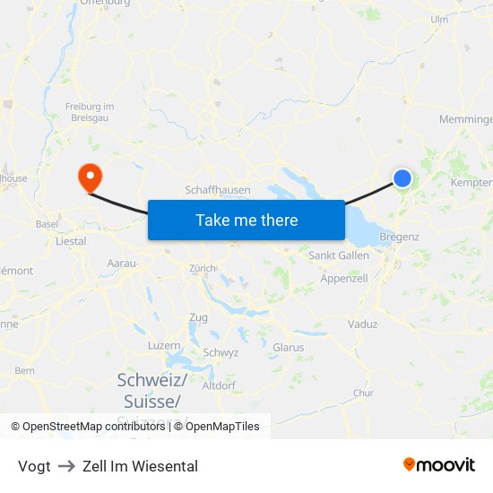 Vogt to Zell Im Wiesental map