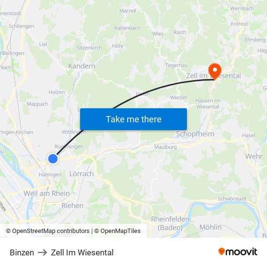 Binzen to Zell Im Wiesental map