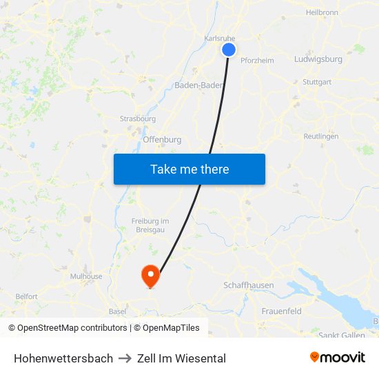 Hohenwettersbach to Zell Im Wiesental map