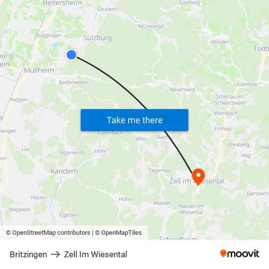 Britzingen to Zell Im Wiesental map