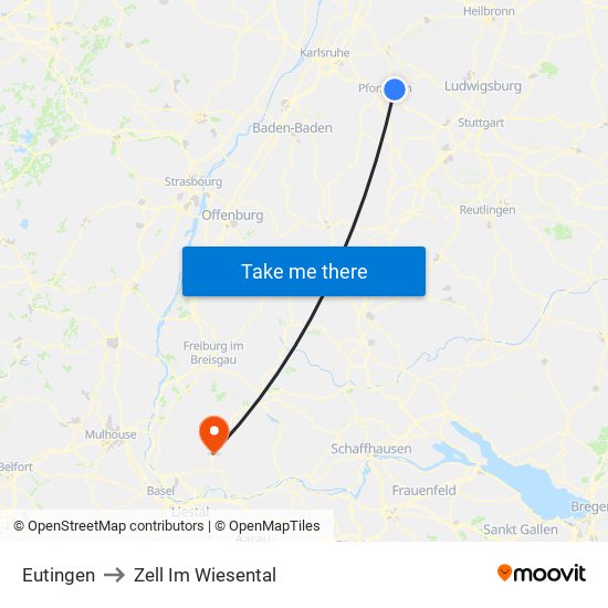 Eutingen to Zell Im Wiesental map