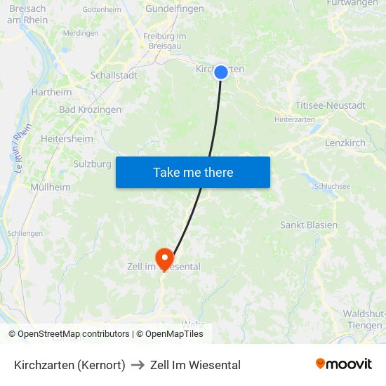 Kirchzarten (Kernort) to Zell Im Wiesental map