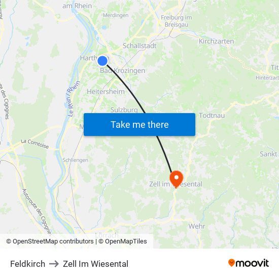Feldkirch to Zell Im Wiesental map