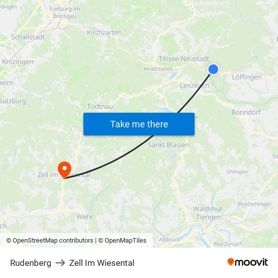 Rudenberg to Zell Im Wiesental map