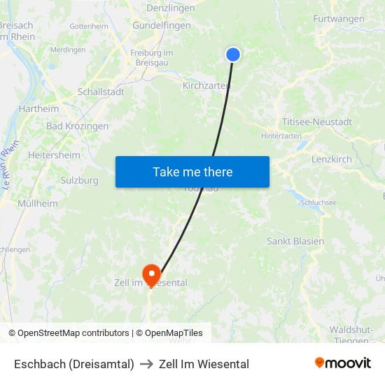 Eschbach (Dreisamtal) to Zell Im Wiesental map