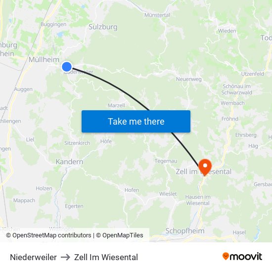 Niederweiler to Zell Im Wiesental map