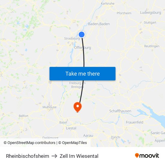 Rheinbischofsheim to Zell Im Wiesental map