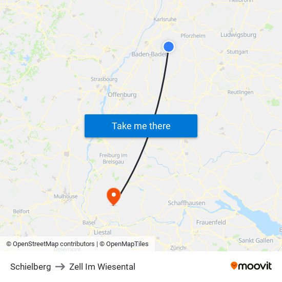 Schielberg to Zell Im Wiesental map