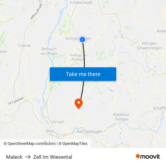 Maleck to Zell Im Wiesental map