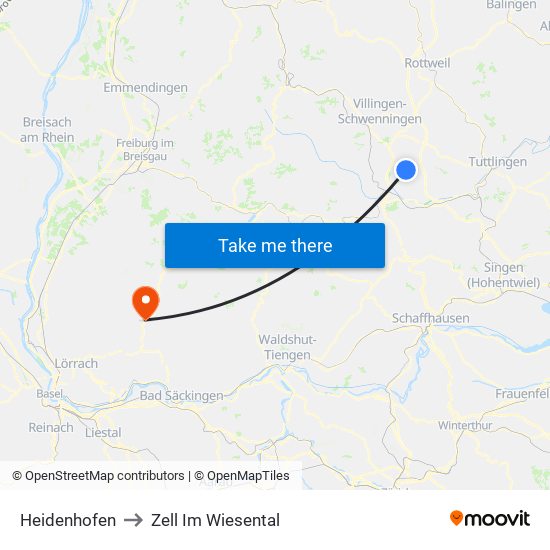 Heidenhofen to Zell Im Wiesental map