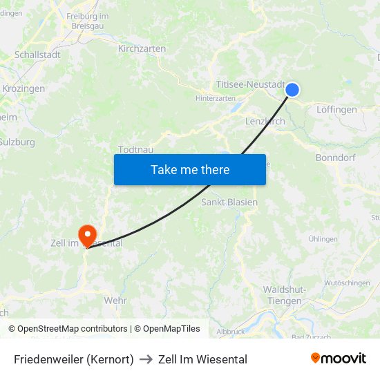 Friedenweiler (Kernort) to Zell Im Wiesental map