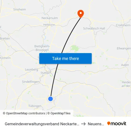 Gemeindeverwaltungsverband Neckartenzlingen to Neuenstein map