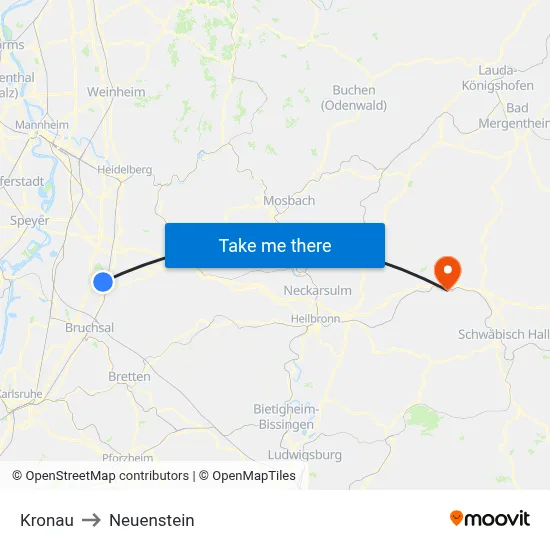 Kronau to Neuenstein map
