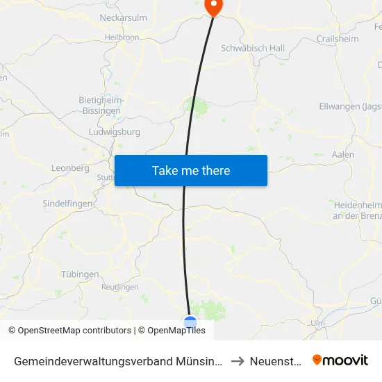 Gemeindeverwaltungsverband Münsingen to Neuenstein map
