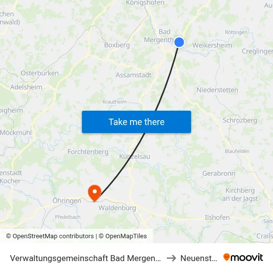 Verwaltungsgemeinschaft Bad Mergentheim to Neuenstein map
