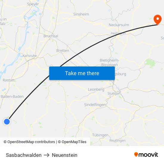 Sasbachwalden to Neuenstein map