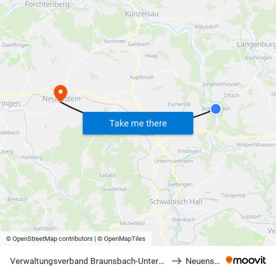 Verwaltungsverband Braunsbach-Untermünkheim to Neuenstein map