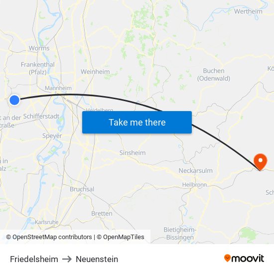 Friedelsheim to Neuenstein map