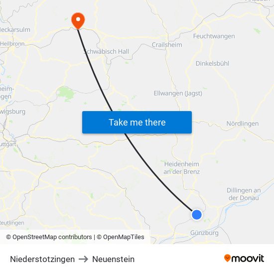 Niederstotzingen to Neuenstein map