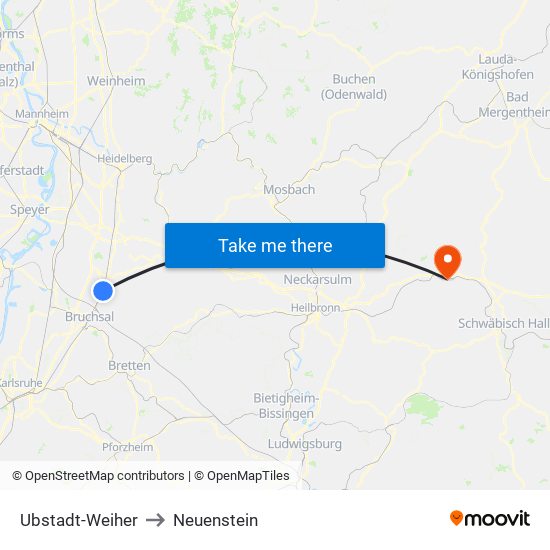 Ubstadt-Weiher to Neuenstein map