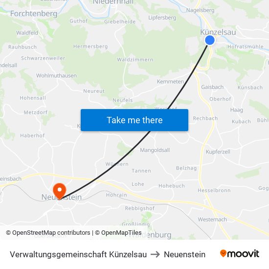 Verwaltungsgemeinschaft Künzelsau to Neuenstein map