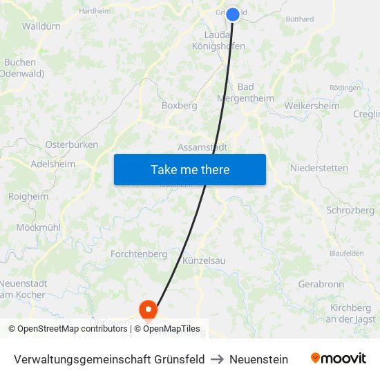 Verwaltungsgemeinschaft Grünsfeld to Neuenstein map