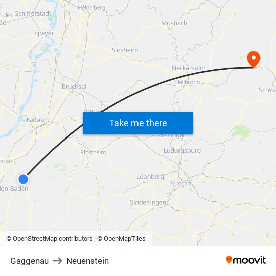 Gaggenau to Neuenstein map
