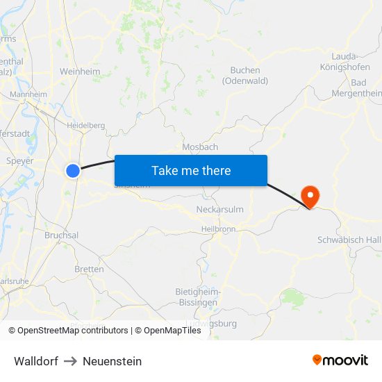 Walldorf to Neuenstein map