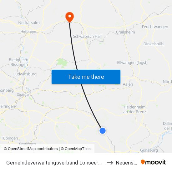 Gemeindeverwaltungsverband Lonsee-Amstetten to Neuenstein map