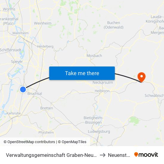 Verwaltungsgemeinschaft Graben-Neudorf to Neuenstein map